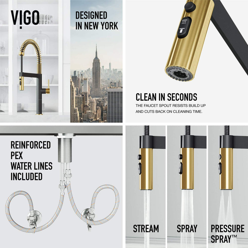 Edison Pro Pull-Down Spray Kitchen Faucet in stainless steel with matte black accents and high-arc spring neck