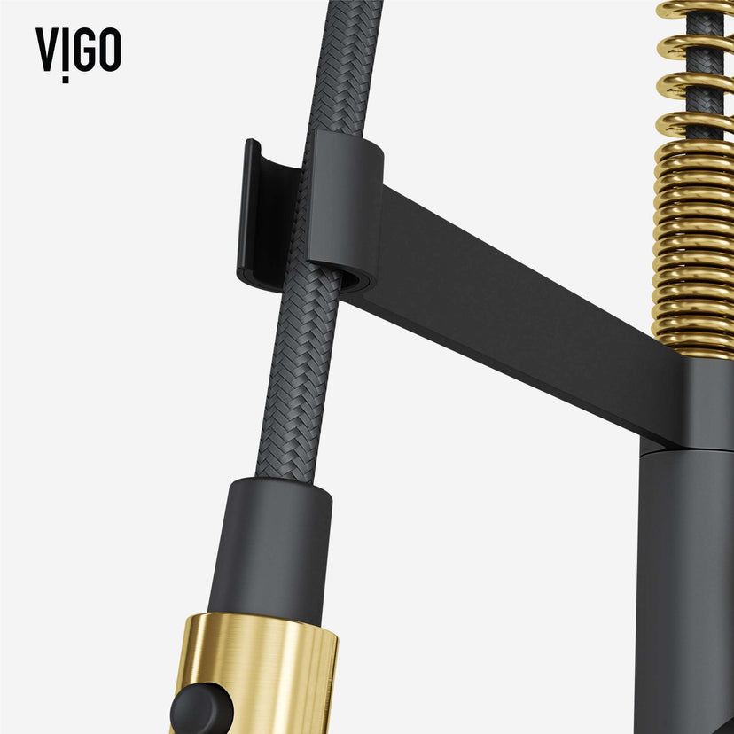 Edison Pro Pull-Down Spray Kitchen Faucet with stainless steel and matte black finish, high-arc spring neck, and triple-mode spray head.