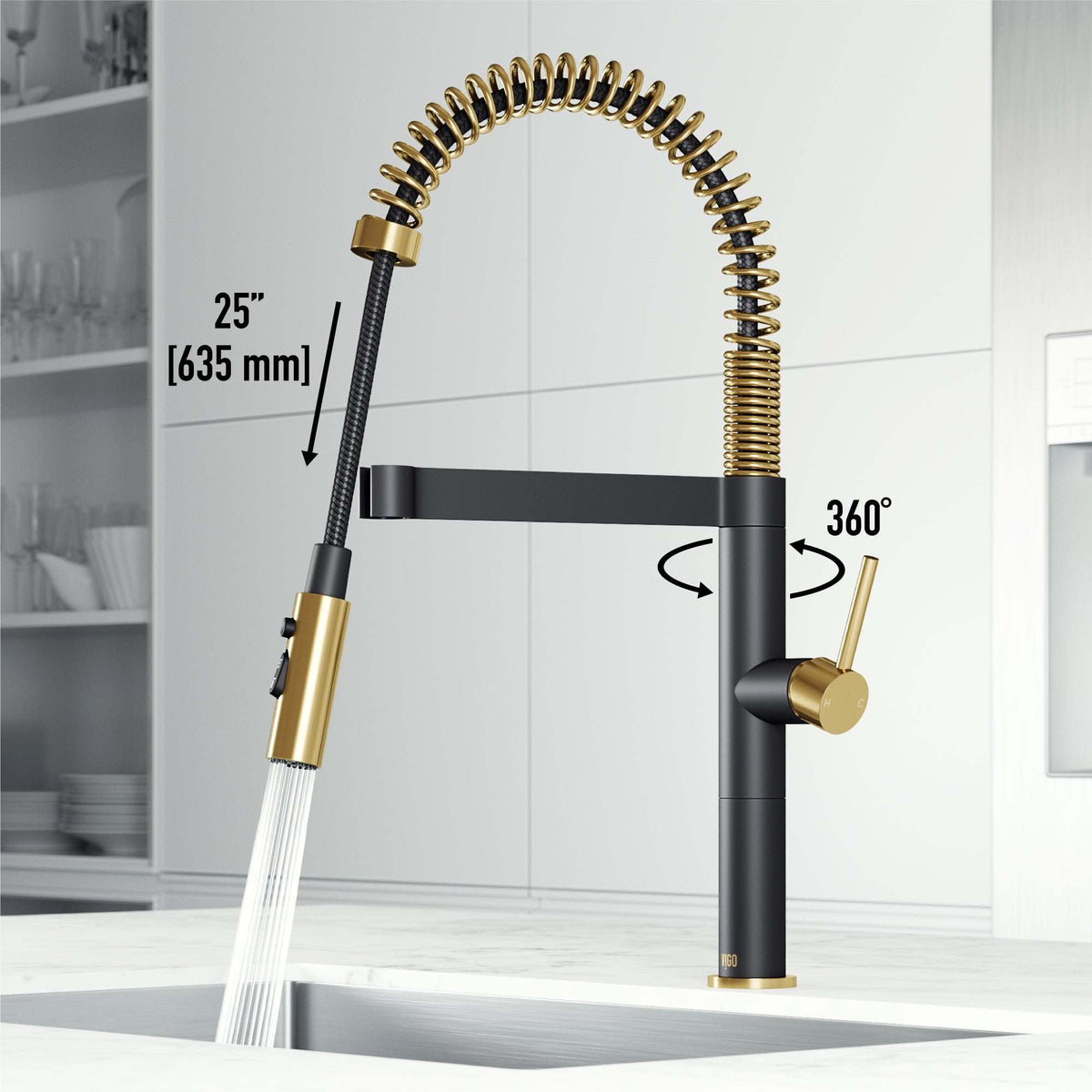 Edison Pro Pull-Down Spray Kitchen Faucet in stainless steel with matte black accents and high-arc spring neck