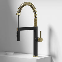 Edison Pro Pull-Down Spray Kitchen Faucet in stainless steel with matte black accents and high-arc spring neck design