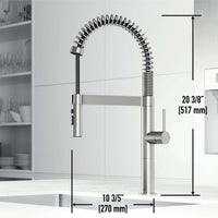 Edison Pro Pull-Down Spray Kitchen Faucet with stainless steel and matte black finish, high-arc spring neck, and versatile triple-mode spray.