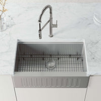 Edison Pro Pull-Down Spray Kitchen Faucet in stainless steel with matte black accents and high-arc spring neck
