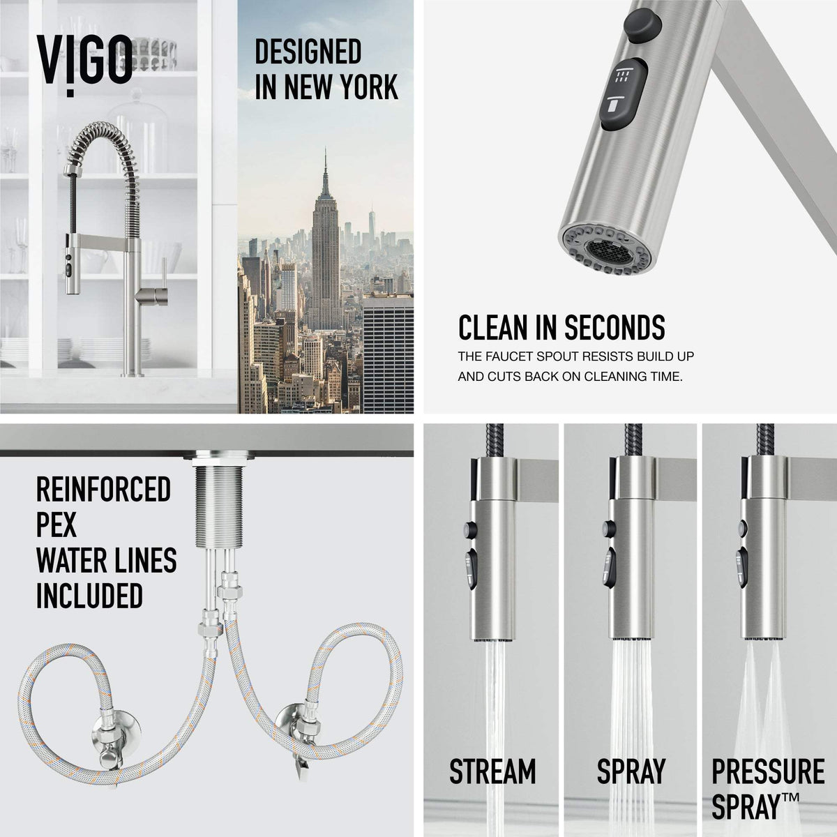Edison Pro Pull-Down Spray Kitchen Faucet stainless steel with matte black accents and high-arc spring neck