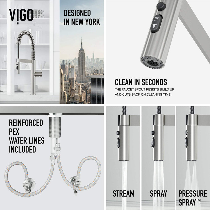 Edison Pro Pull-Down Spray Kitchen Faucet stainless steel with matte black accents and high-arc spring neck