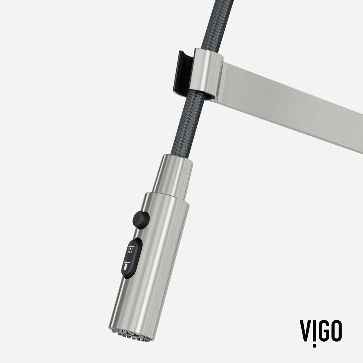 Edison Pro Pull-Down Spray Kitchen Faucet in stainless steel with matte black accents and high-arc spring neck