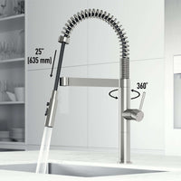 Edison Pro Pull-Down Spray Kitchen Faucet in stainless steel with matte black accents and high-arc spring neck