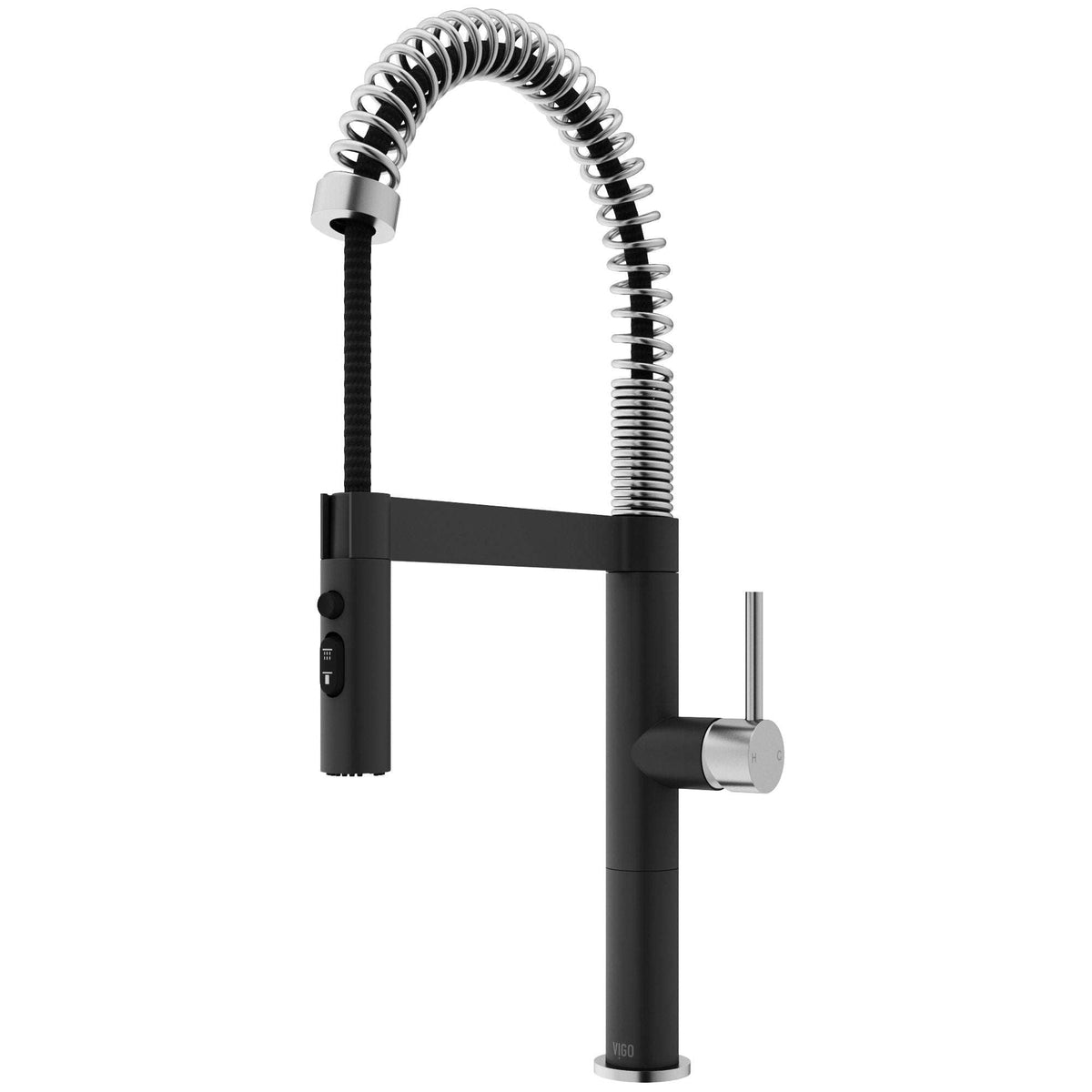 Edison Pro Pull-Down Spray Kitchen Faucet in stainless steel with matte black accents and high-arc spring neck
