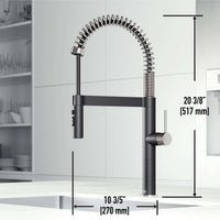 Edison Pro Pull-Down Spray Kitchen Faucet in stainless steel with matte black accents and high-arc spring neck