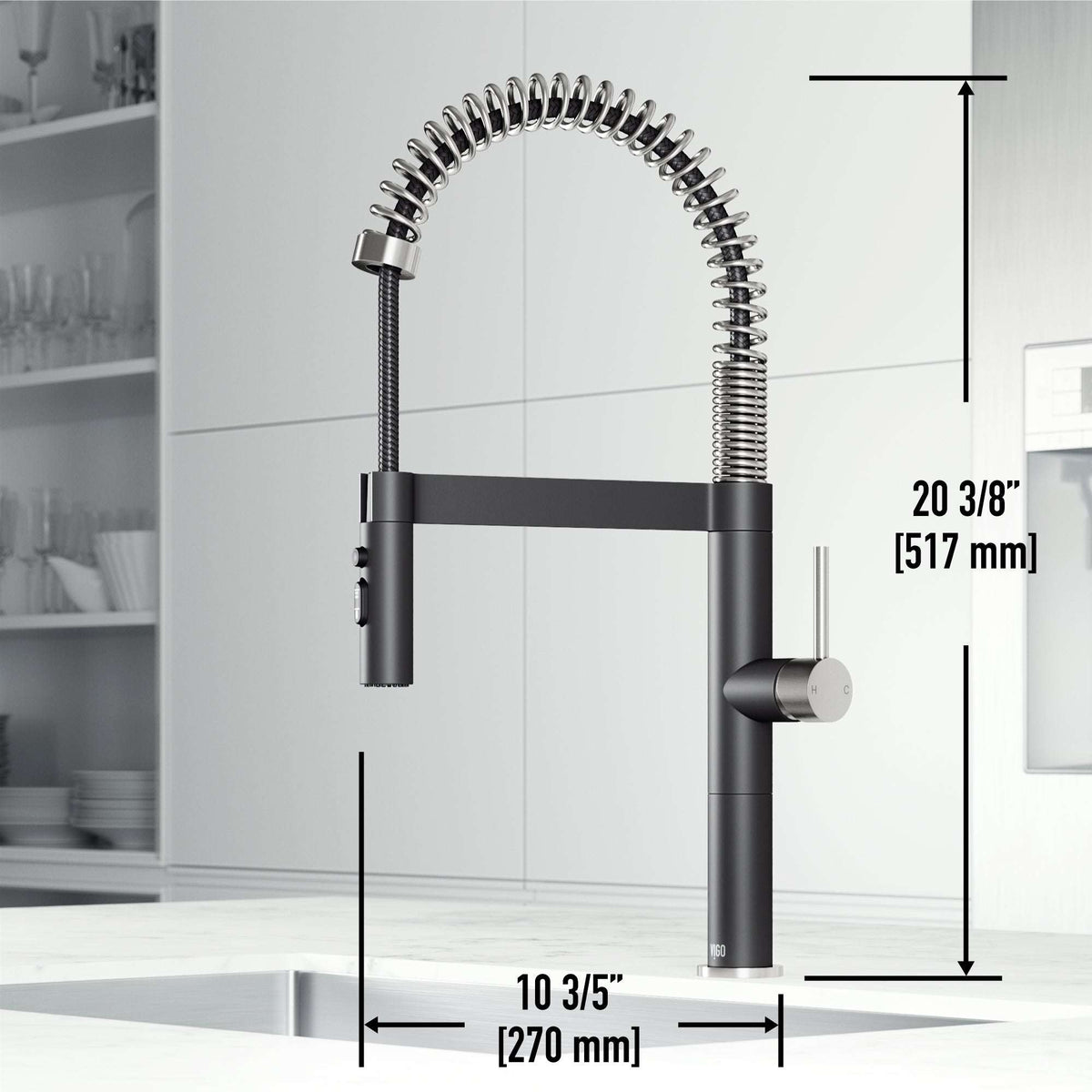 Edison Pro Pull-Down Spray Kitchen Faucet in stainless steel with matte black accents and high-arc spring neck