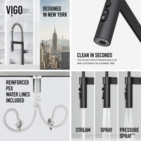 Edison Pro Pull-Down Spray Kitchen Faucet in stainless steel with matte black accents and high-arc spring neck