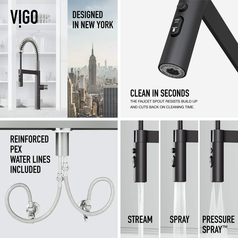 Edison Pro Pull-Down Spray Kitchen Faucet in stainless steel with matte black accents and high-arc spring neck
