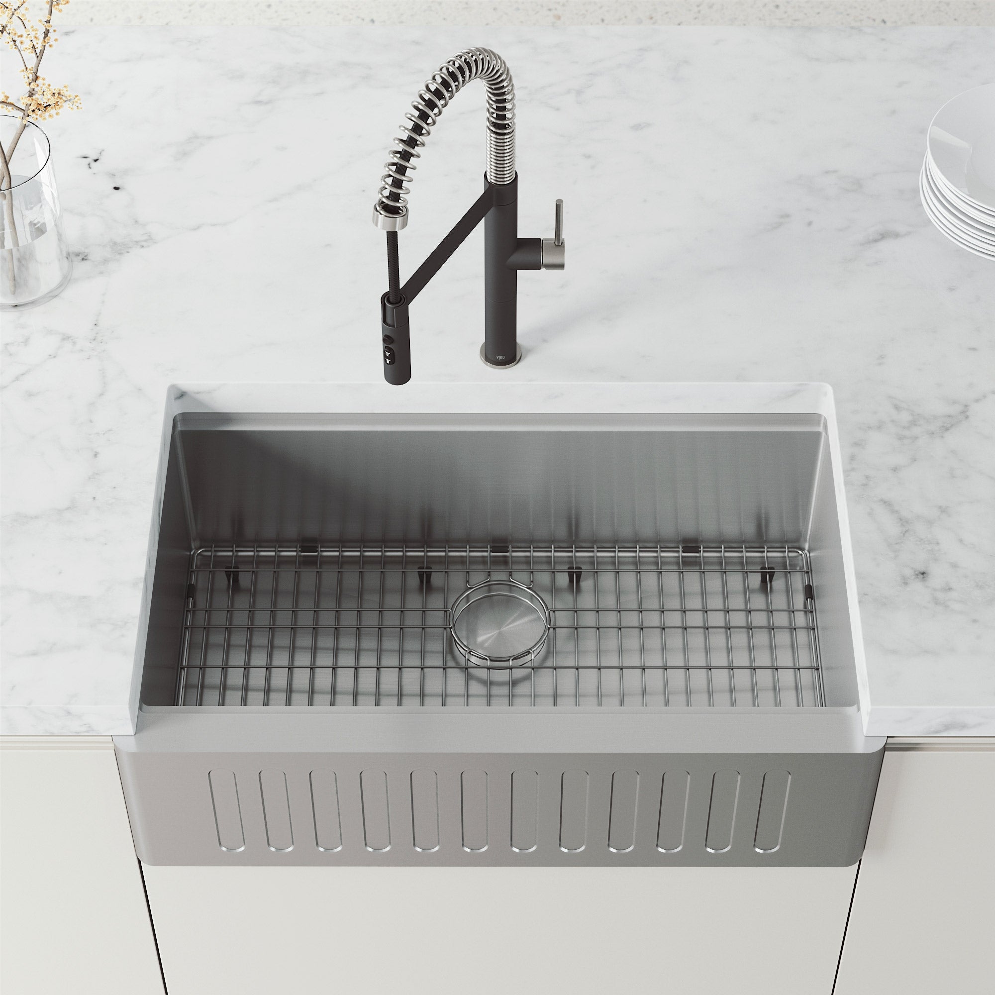 Deck-mounted kitchen faucet with chrome accents and gooseneck spout design