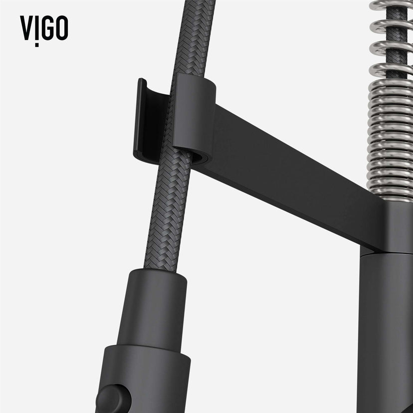 Edison Pro Pull-Down Spray Kitchen Faucet with stainless steel and matte black finish, high-arc spring neck, and triple-mode spray.