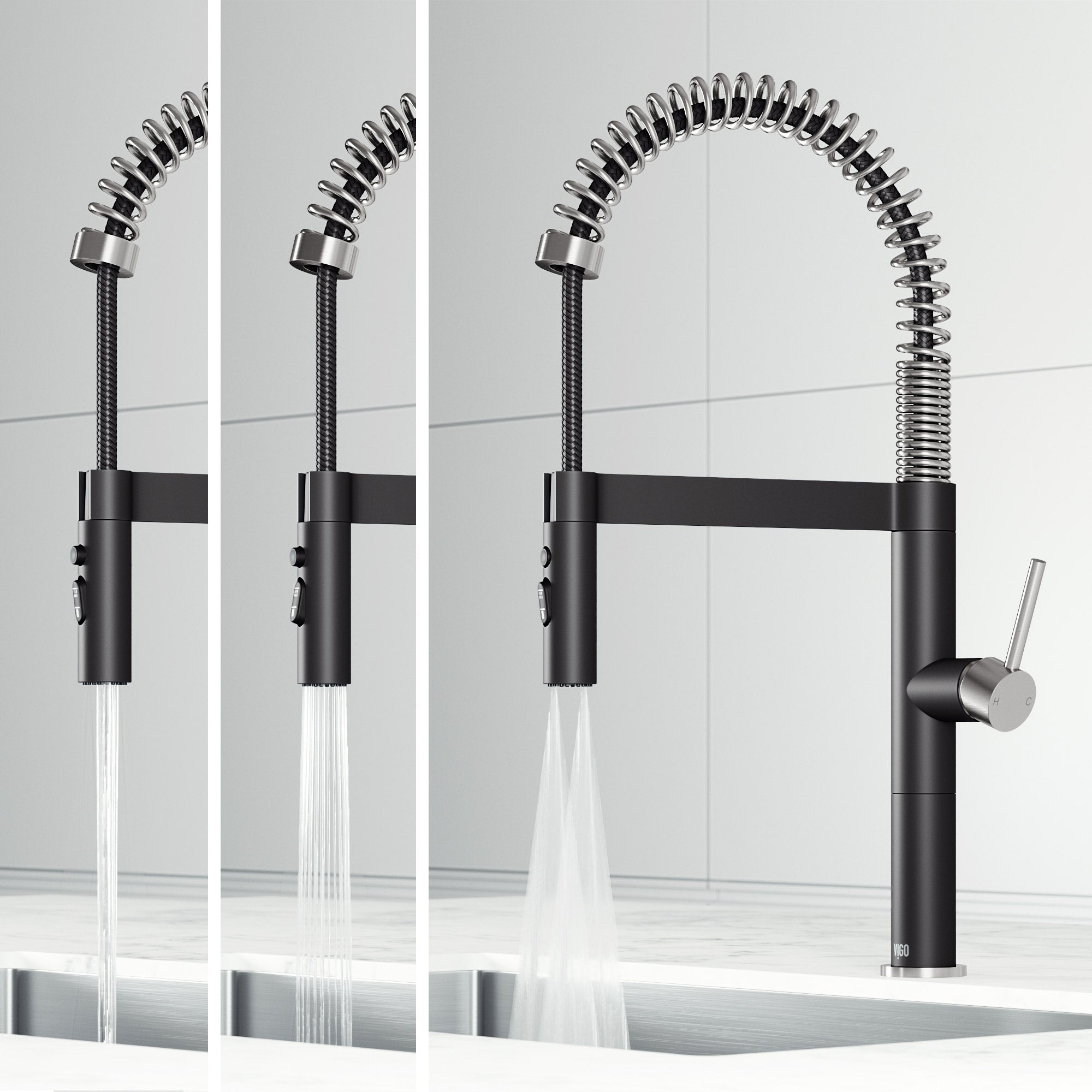 Modern deck-mounted kitchen faucet with ceramic disc valve and pull-down sprayer