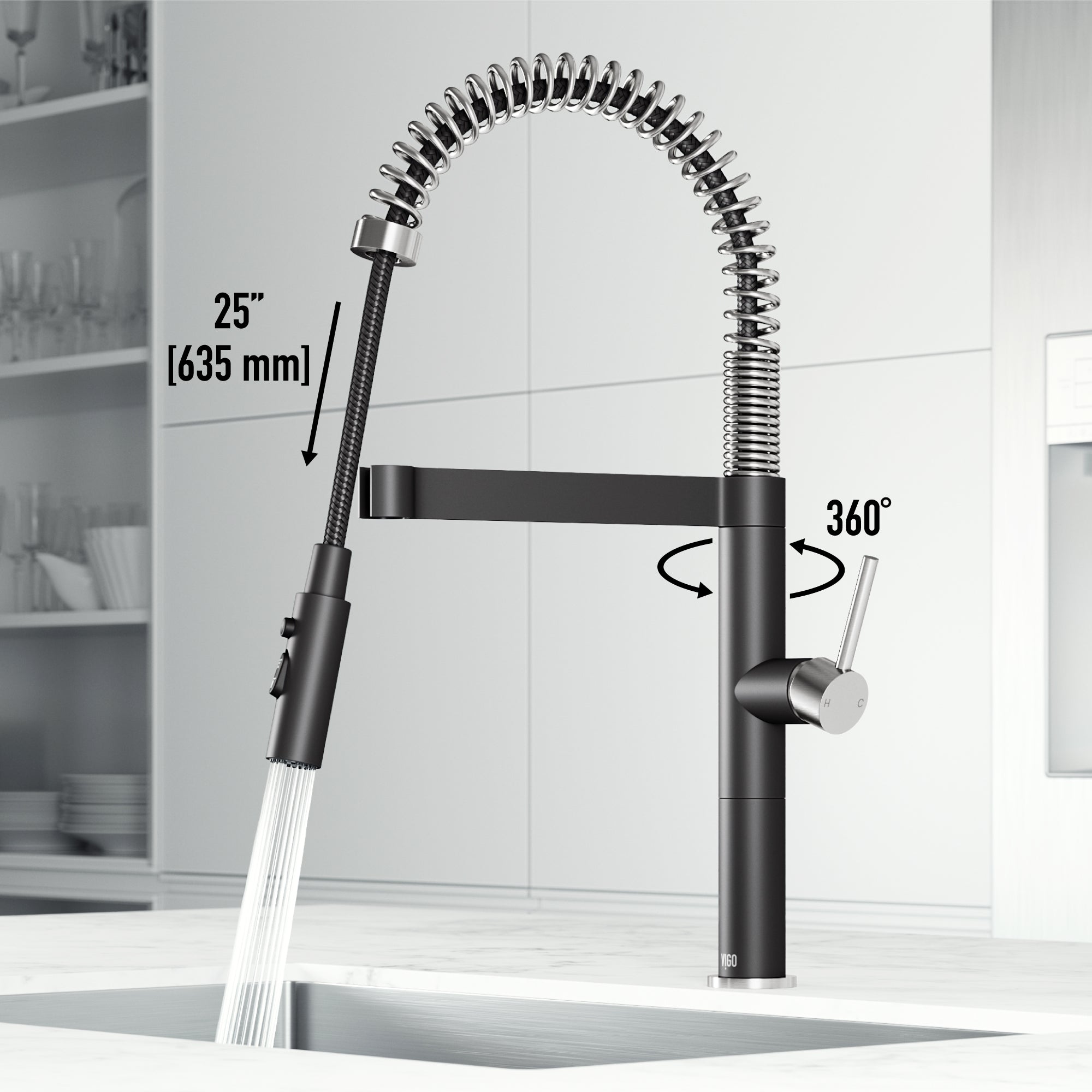 High-arc gooseneck kitchen faucet with lever handle and triple-mode spray function