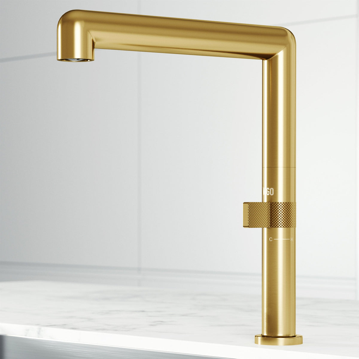 Matte brushed gold single handle kitchen faucet with high-arc gooseneck spout