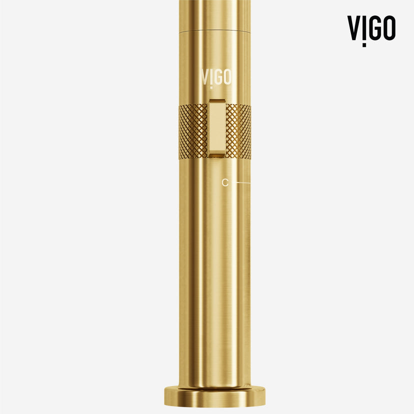 Ceramic disk valve kitchen faucet with matte brushed gold finish and high-arc design