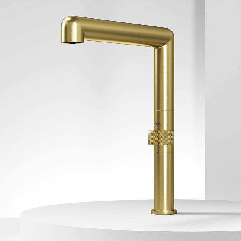 Contemporary kitchen faucet with 360-degree spout swivel and brushed gold style