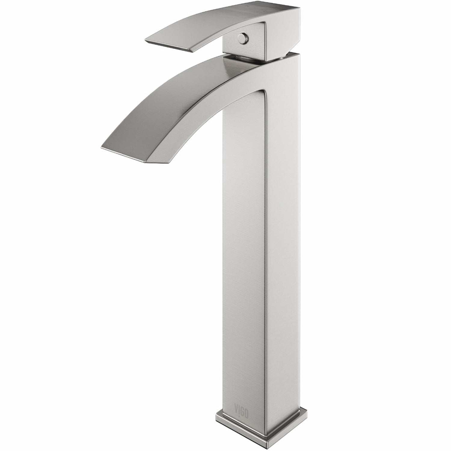 Modern deck-mounted bathroom faucet in brushed nickel finish