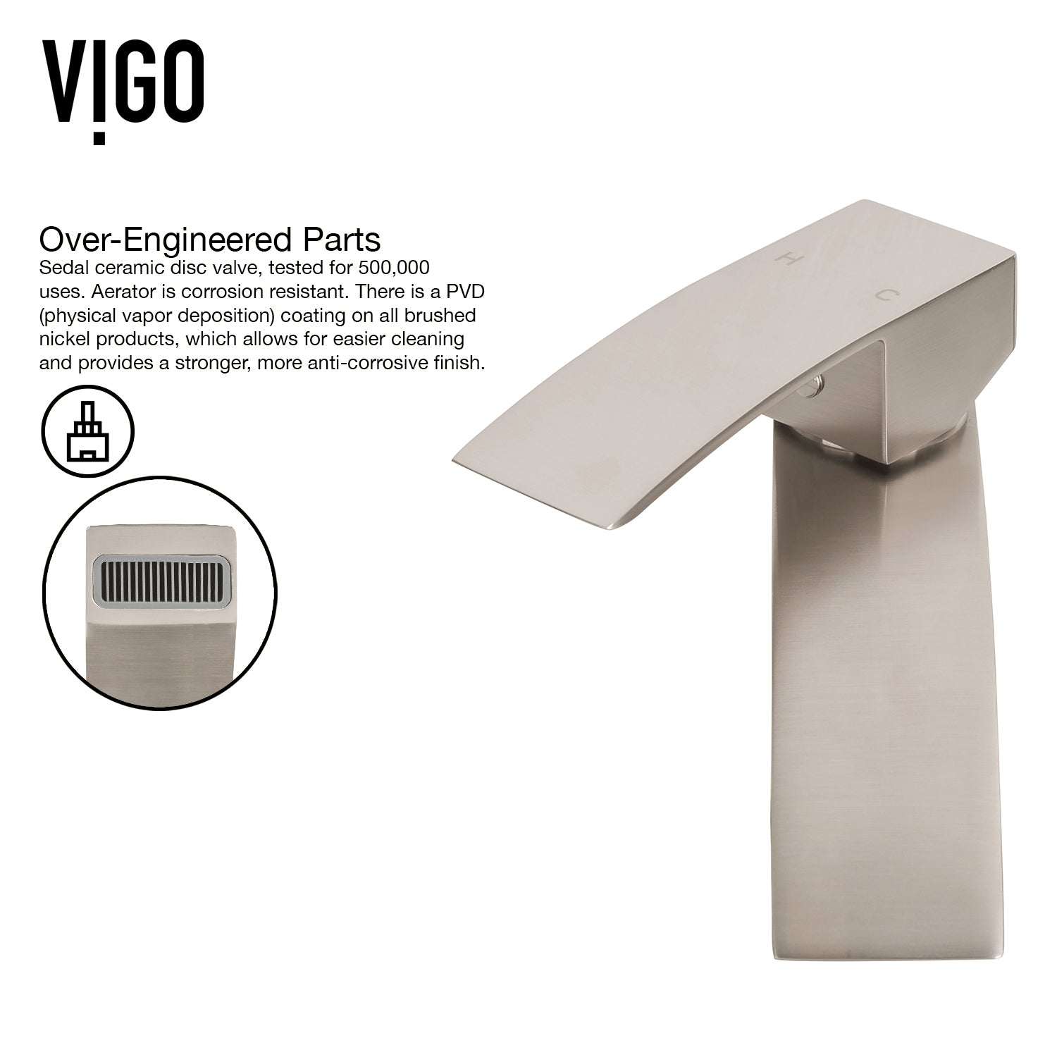 Waterfall spout vessel faucet in brushed nickel with low lead compliance