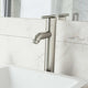 Brushed nickel vessel faucet with high arc spout and lever handle