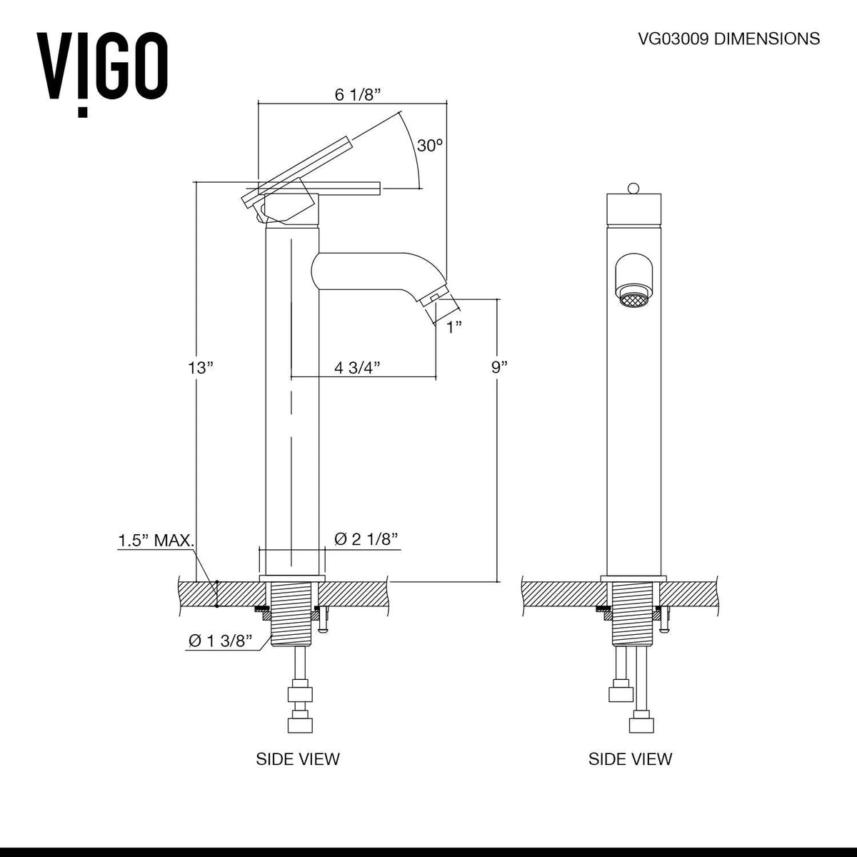 Brushed nickel vessel faucet with all mounting hardware included