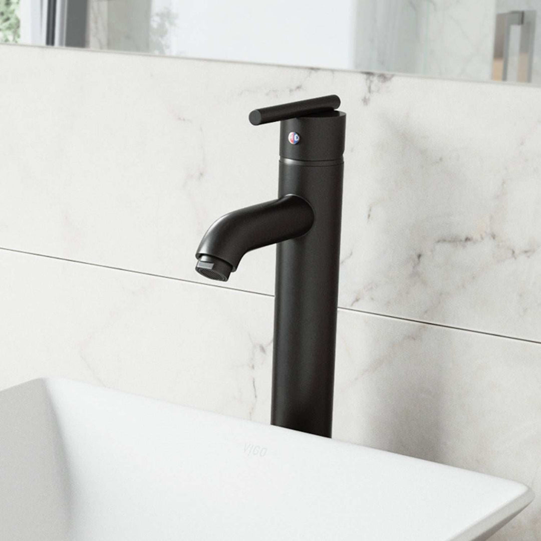 Modern deck-mounted bathroom faucet with ceramic disc valve