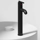 Matte black vessel faucet with high arc spout and lever handle