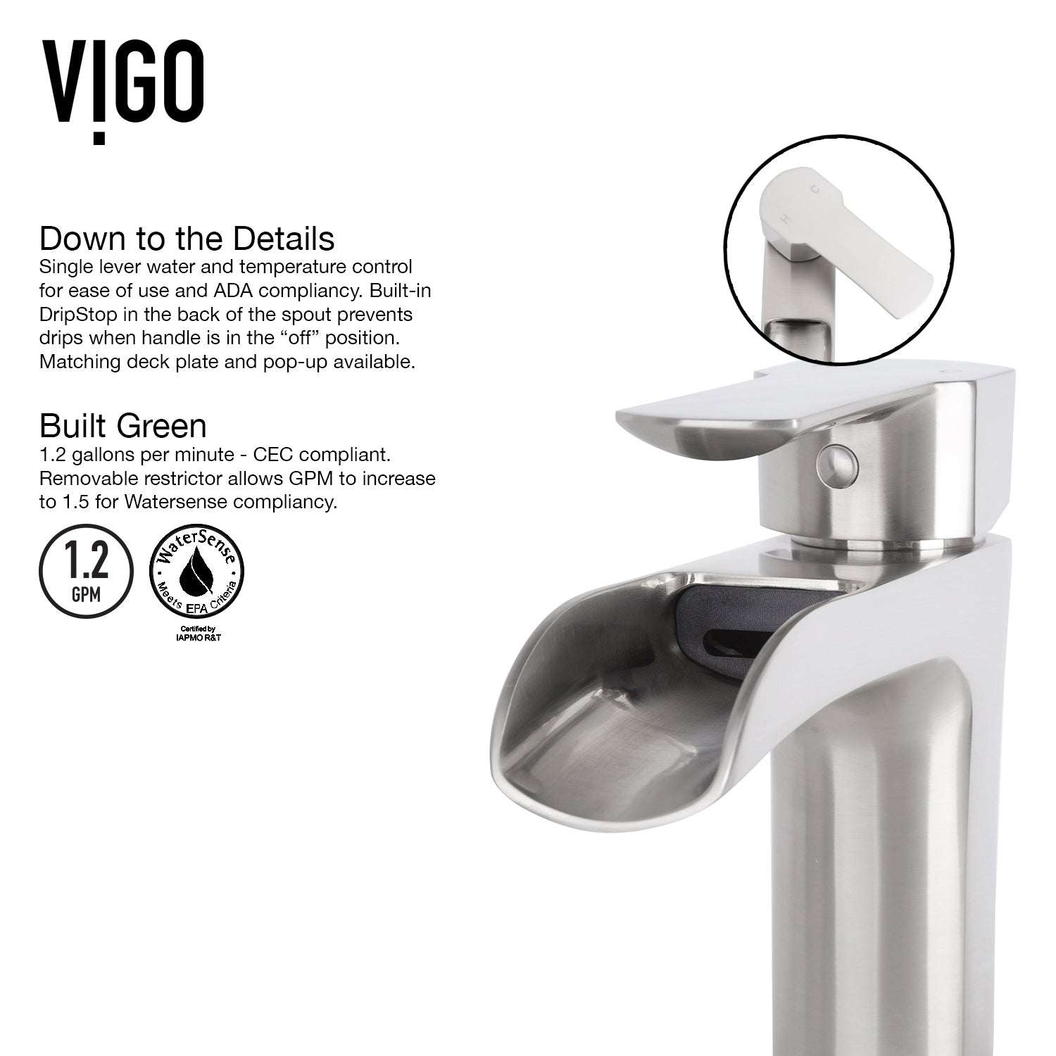 Modern/contemporary style faucet with 11-inch assembled height and brushed finish