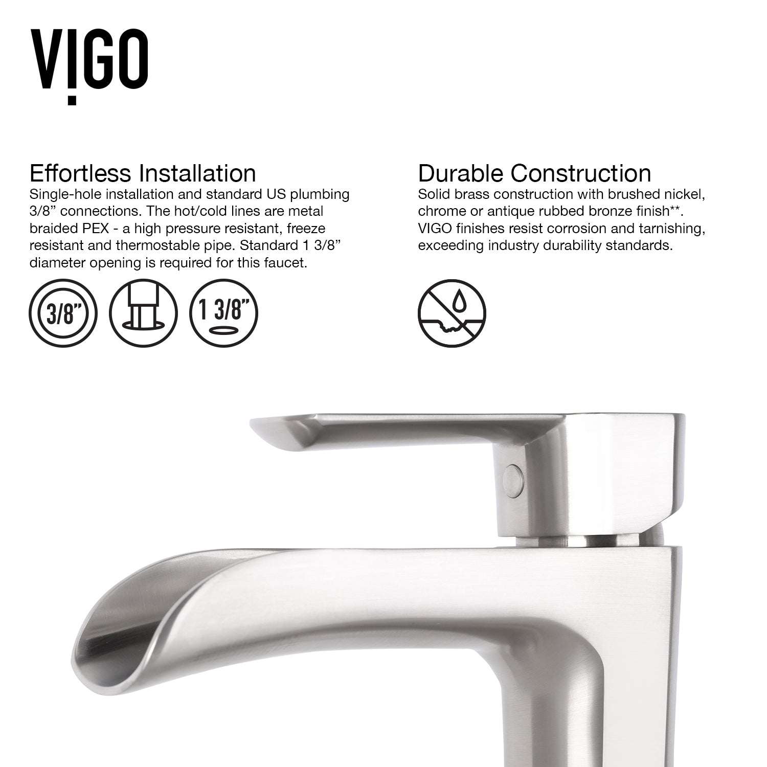 Ceramic disk valve vessel faucet with corrosion-resistant brushed nickel