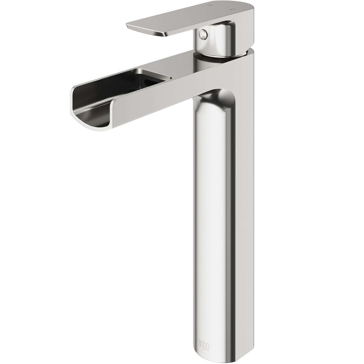 Modern deck-mounted bathroom faucet in brushed nickel finish