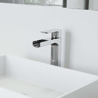 Chrome vessel faucet with high arc waterfall spout and lever handle