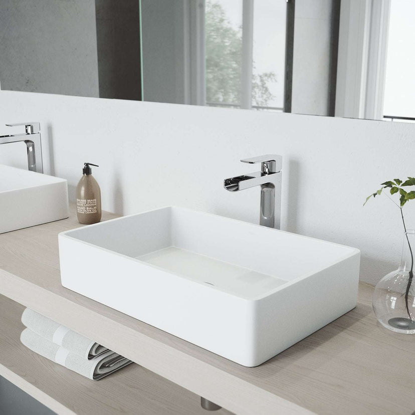 Low flow chrome vessel faucet with corrosion-resistant construction