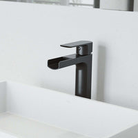 Modern deck-mounted bathroom faucet in matte black finish