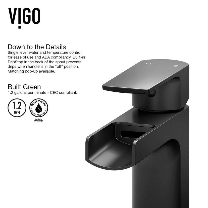 Waterfall spout vessel faucet with hot/cold indicators and NPSM thread type