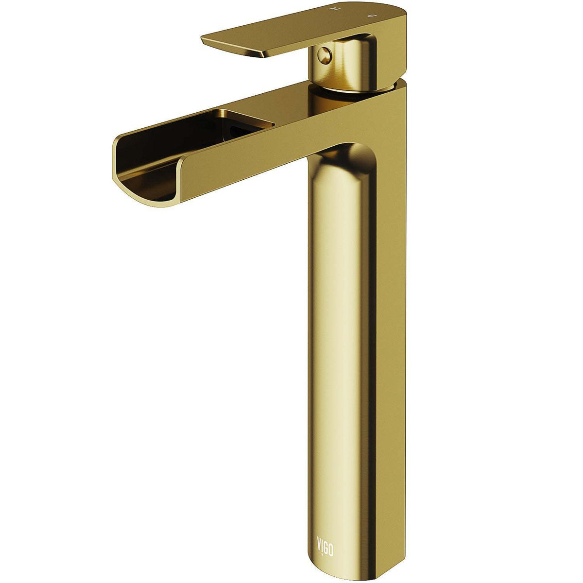 Modern deck-mounted bathroom faucet in matte brushed gold finish