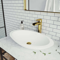 Low flow matte brushed gold vessel faucet with corrosion-resistant construction