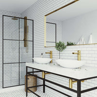 Deck-mounted waterfall faucet with lever handle and included supply lines