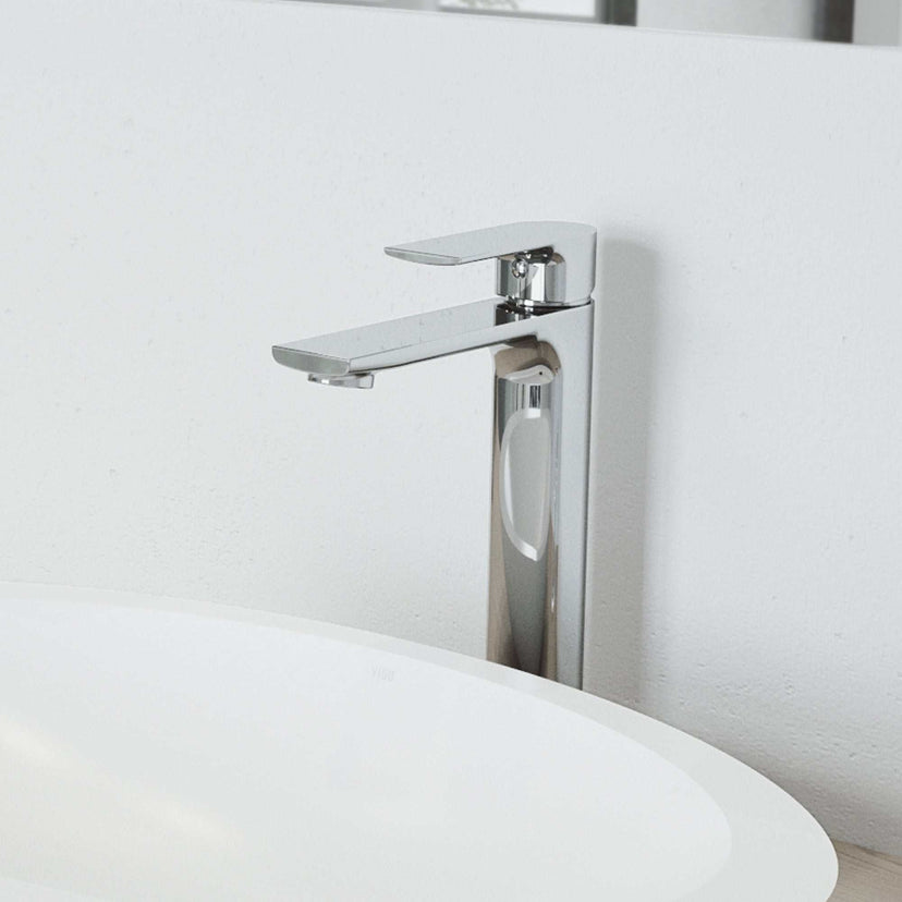 Chrome vessel faucet with high arc spout and lever handle