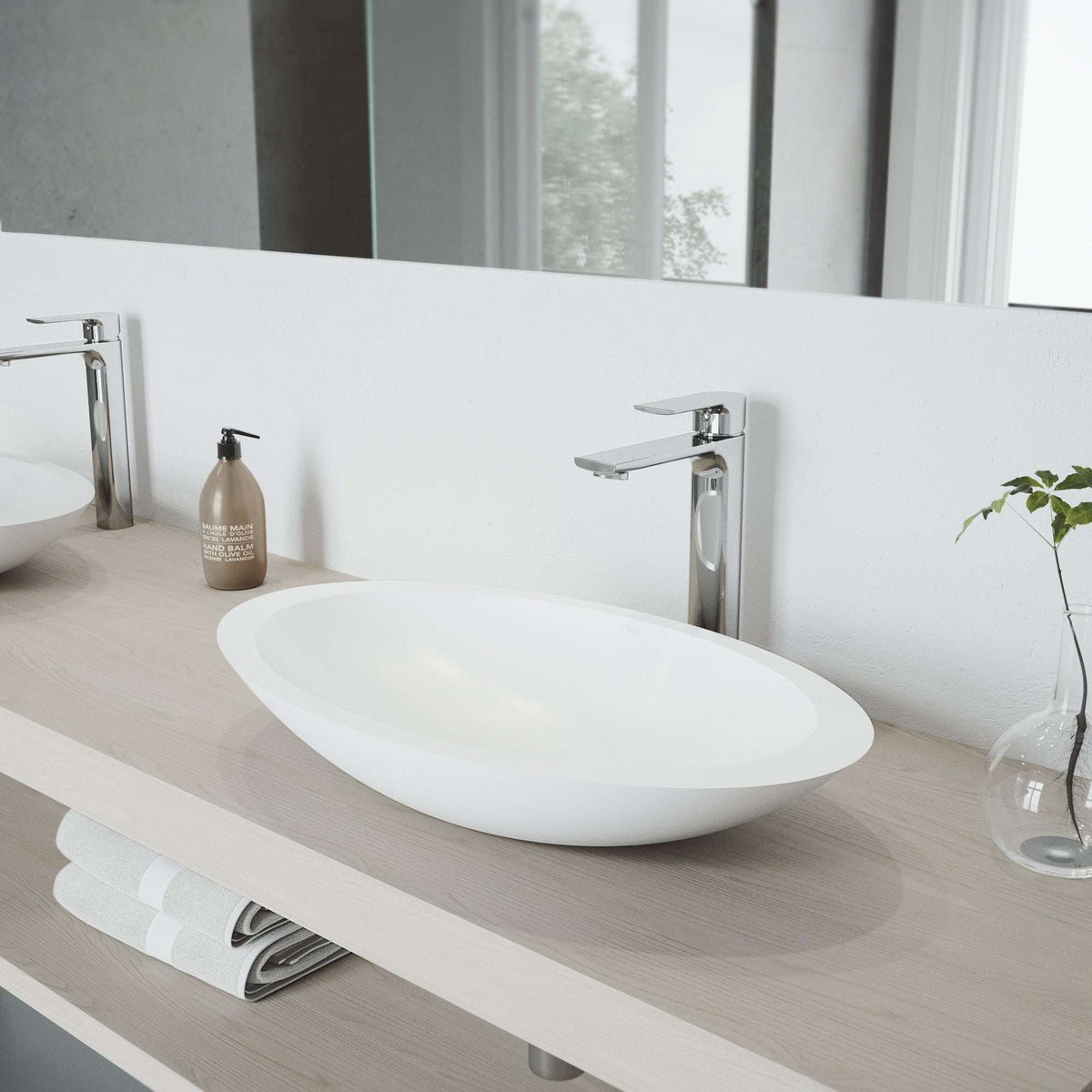 High arc spout bathroom faucet in chrome, modern style