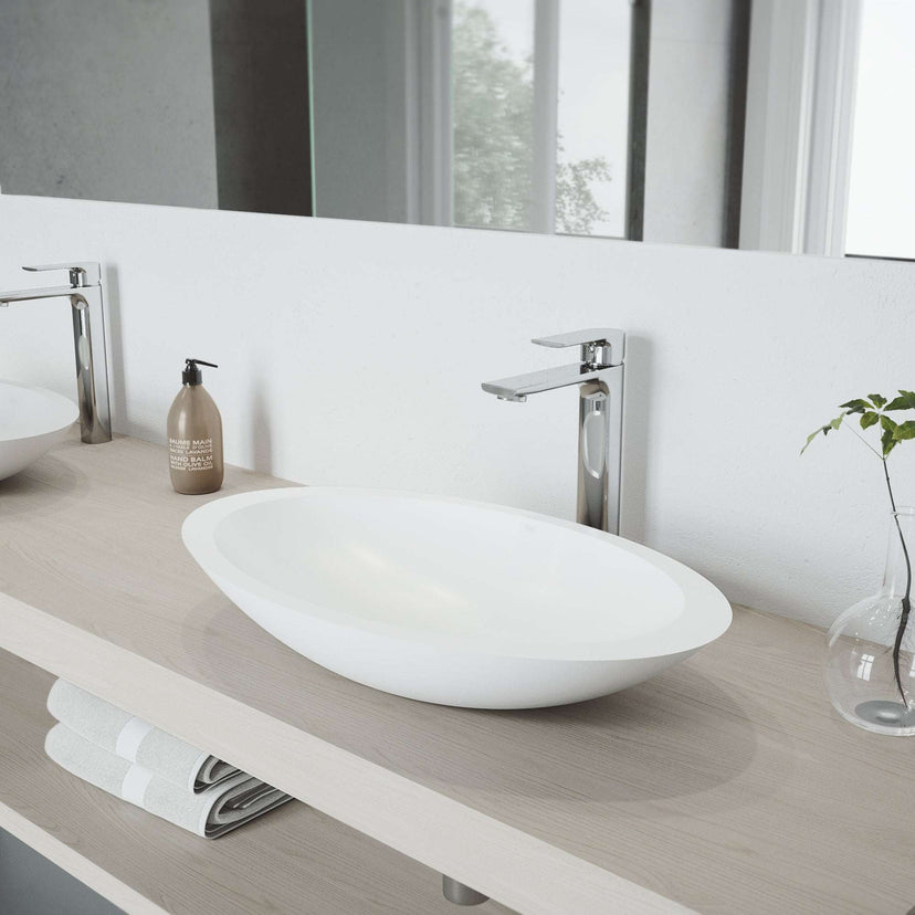High arc spout bathroom faucet in chrome, modern style