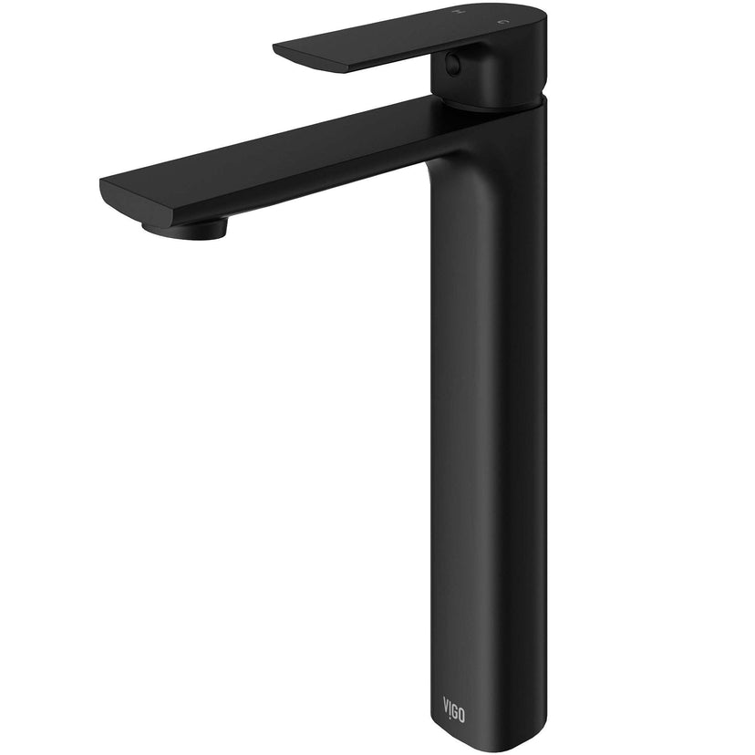 Brass vessel filler with matte black finish and included mounting hardware