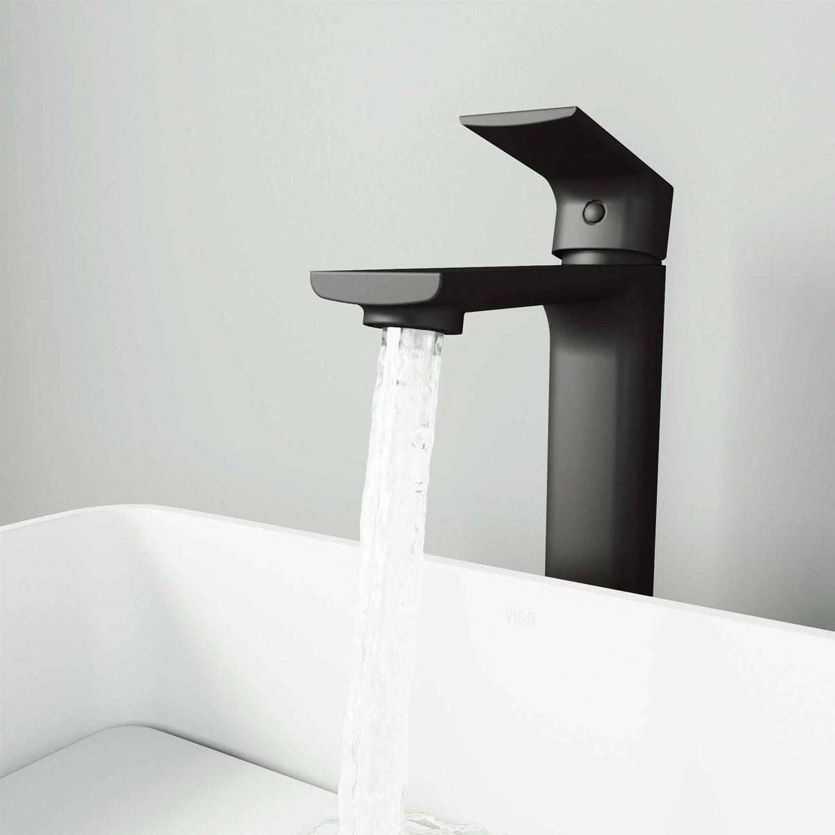 High arc spout bathroom faucet in matte black, modern style