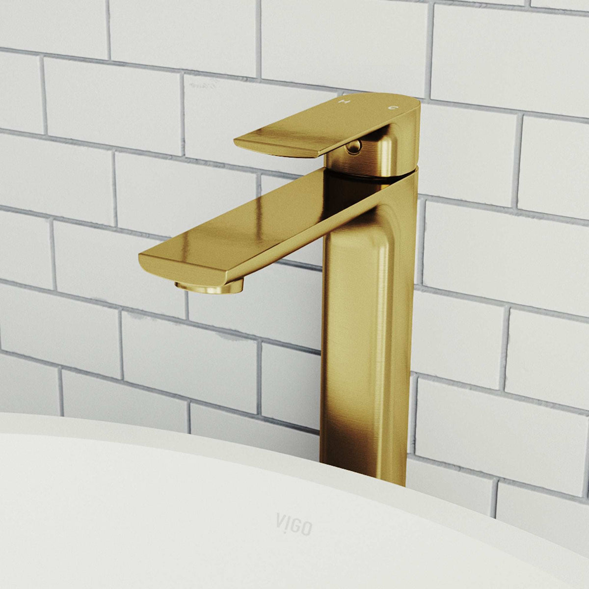 Matte brushed gold vessel faucet with high arc spout and lever handle