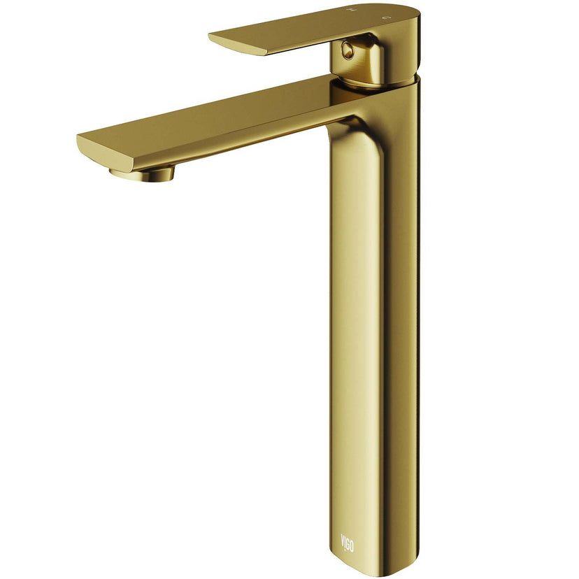 Brass vessel filler with matte brushed gold finish and included mounting hardware