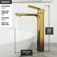 Contemporary vessel filler in matte brushed gold with easy installation features