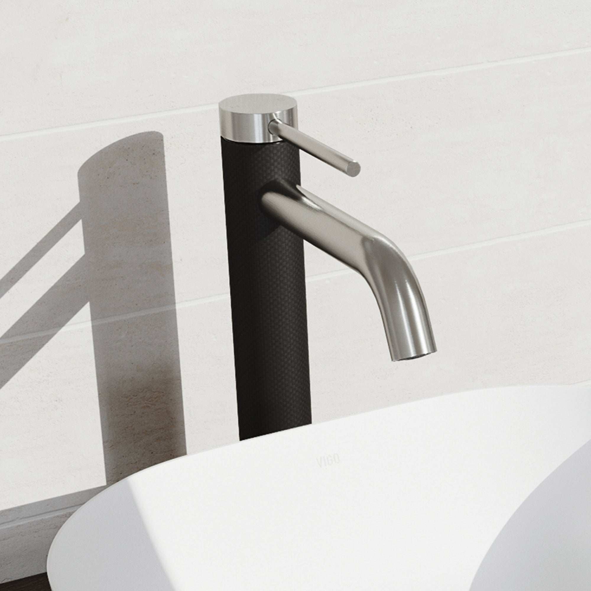 Brushed Nickel vessel faucet with high arc spout and lever handle
