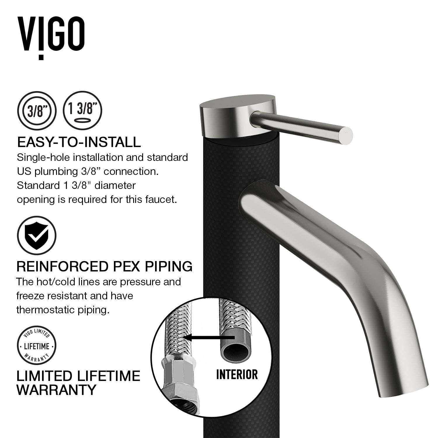 Deck-mounted faucet with high arc spout and tarnish-resistant finish