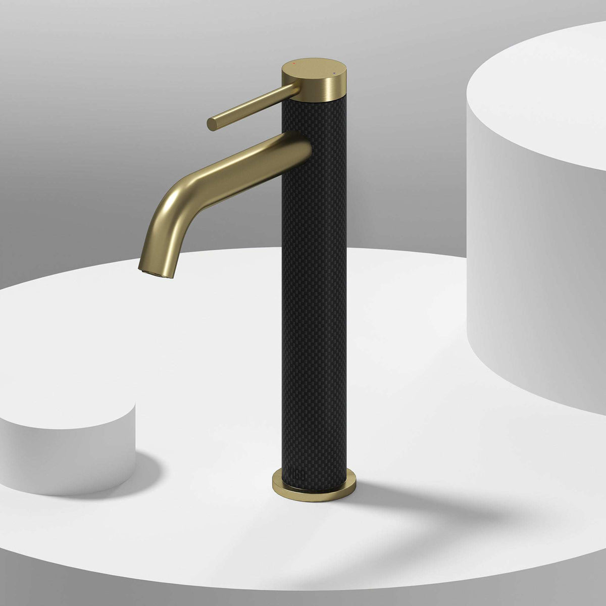 Matte brushed gold vessel filler with ceramic disk valve and lever control