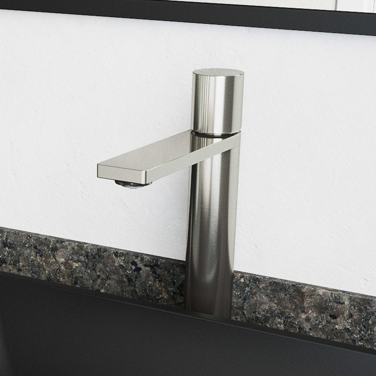Brushed nickel vessel faucet with high arc spout and lever handle